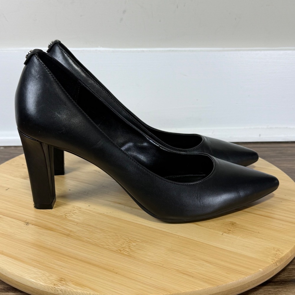 Michael Kors Dorothy Pump Womens 8M Black Leather Block Heel Pointed Toe Chic